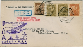 Image: airmail flight cover: Pan American Airways, first airmail flight, Macao - San Francisco route