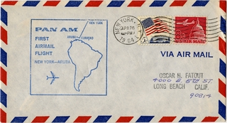 Image: airmail flight cover: Pan American World Airways, New York - Aruba route