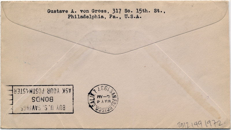 Image: airmail flight cover: Pan American Airways, first airmail flight, Macao - San Francisco route