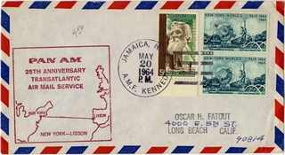 Image: airmail flight cover: Pan American World Airways, New York - Lisbon route