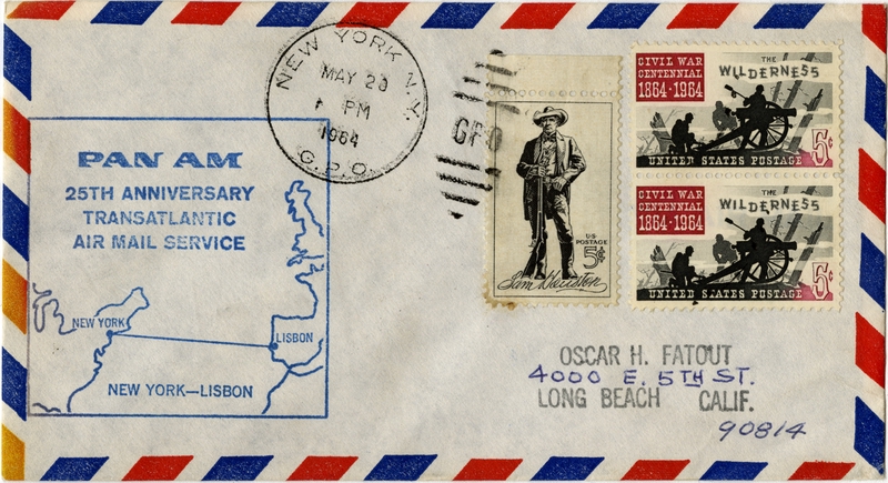 Image: airmail flight cover: Pan American World Airways, New York - Lisbon route
