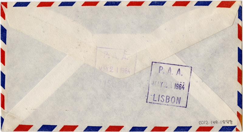 Image: airmail flight cover: Pan American World Airways, New York - Lisbon route