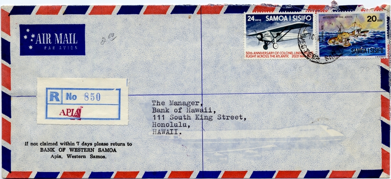 Image: airmail flight cover: Charles Lindbergh, 50th Anniversary