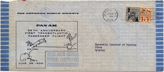 Image: airmail flight cover: Pan American World Airways, first transatlantic passenger flight, 25th Anniversary