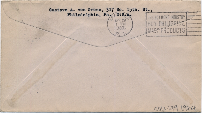 Image: airmail flight cover: Pan American Airways, first airmail flight, Hong Kong - Manila route