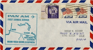 Image: airmail flight cover: Pan American World Airways, Miami - Rock Sound, Eleuthera