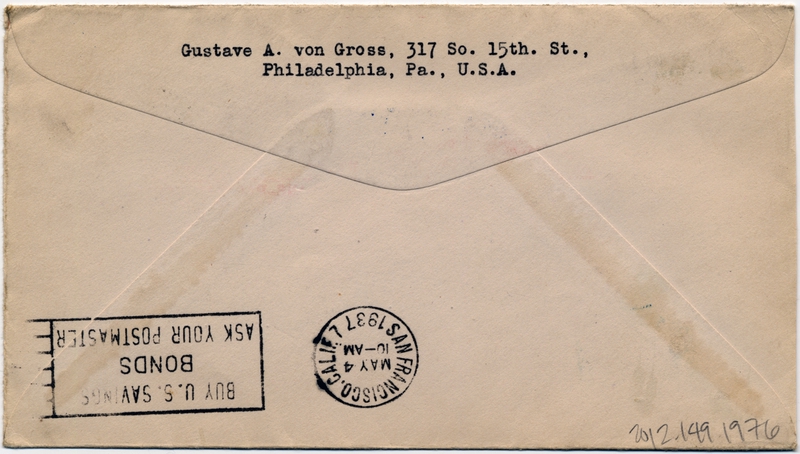 Image: airmail flight cover: Pan American Airways, FAM-14, first airmail flight, Hong Kong - San Francisco route