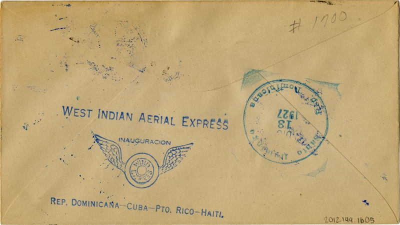 Image: airmail flight cover: West Indian Aerial Express, first day air mail, Port-au-Prince - Santo Domingo route, B. L. Rowe