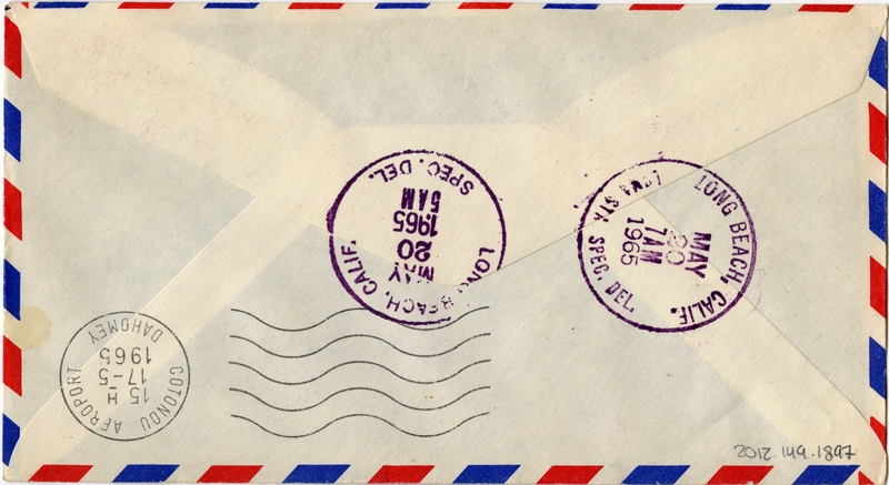 Image: airmail flight cover: Pan American World Airways, New York - Dahomey, Cameroon route