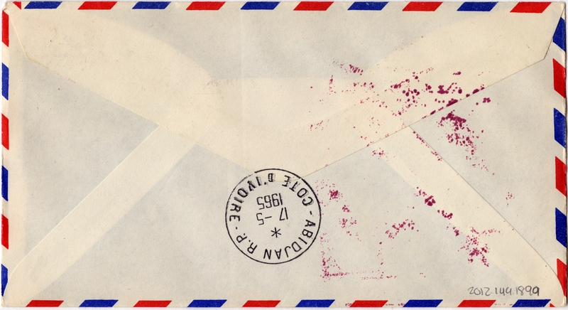 Image: airmail flight cover: Pan American World Airways, New York - Abidjan, Ivory Coast route