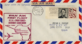 Image: airmail flight cover: Pan American World Airways, New York - Dahomey route