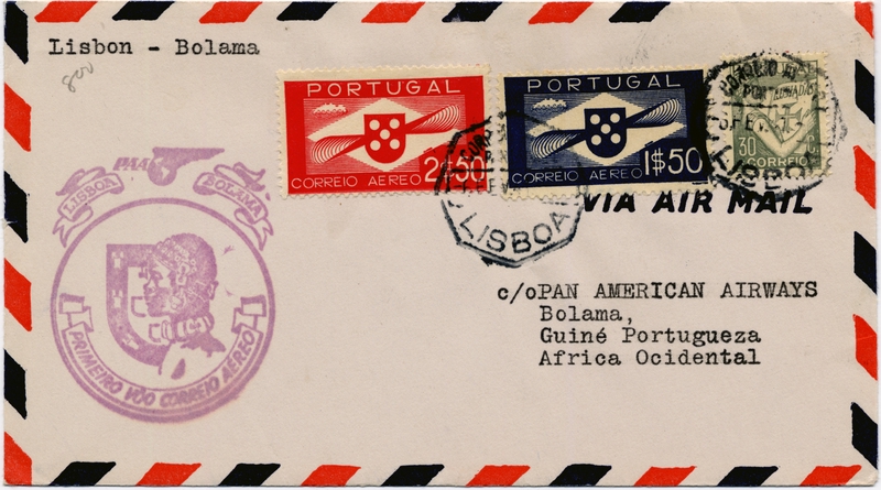 Image: airmail flight cover: Pan American Airways, first airmail flight, Lisbon - Bolama route