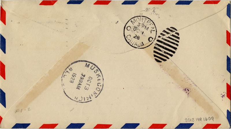 Image: airmail flight cover: FAM-1, first airmail flight, New York - Montreal route
