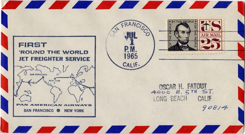 Image: airmail flight cover: Pan American World Airways, Jet Freighter Service, San Francisco - New York route