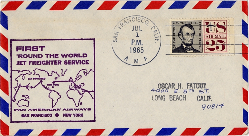 Image: airmail flight cover: Pan American World Airways, Jet Freighter Service, San Francisco - New York route