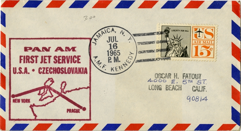 Image: airmail flight cover: Pan American World Airways, New York - Prague route
