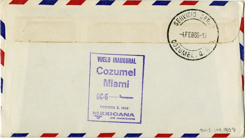 Image: airmail flight cover: Mexicana Airlines, Miami - Cozumel route