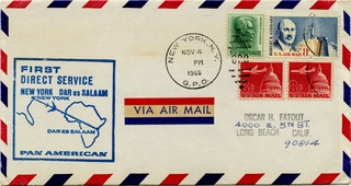 Image: airmail flight cover: Pan American World Airways, New York - Dar es Salaam route