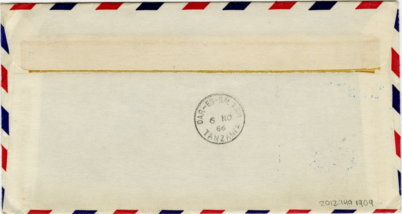 Image: airmail flight cover: Pan American World Airways, New York - Dar es Salaam route