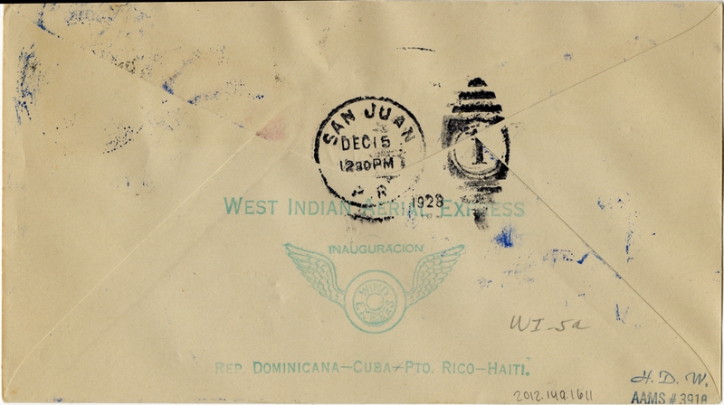 Image: airmail flight cover: West Indies Aerial Express, B. L. Rowe