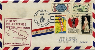 Image: airmail flight cover: Pan American World Airways, New York - Dar es Salaam route