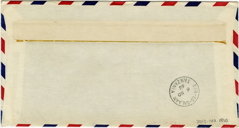 Image: airmail flight cover: Pan American World Airways, New York - Dar es Salaam route