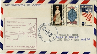 Image: airmail flight cover: Pan American World Airways, San Francisco - Paris route