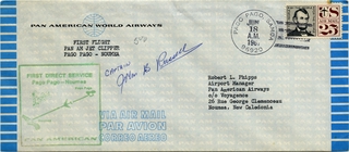 Image: airmail flight cover: Pan American World Airways, first direct service, Pago Pago (Samoa) - Noumea (New Caledonia) route, John B. Russell