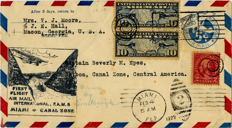 Image: airmail flight cover: FAM-5, First flight, Miami - Canal Zone route
