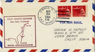 Image: airmail flight cover: Pan American World Airways, New York - Freeport route