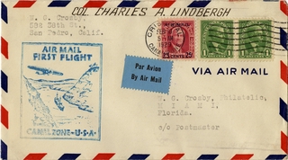 Image: airmail flight cover: Charles A. Lindbergh, Canal Zone - United States route
