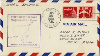 Image: airmail flight cover: Pan American World Airways, Washington, DC - Nassau route