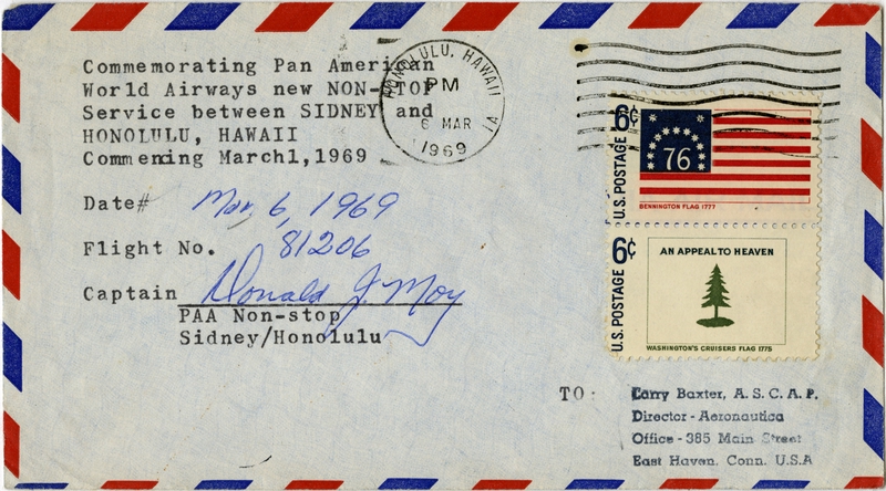 Image: airmail flight cover: Pan American World Airways, Sydney - Honolulu route