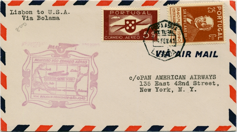 Image: airmail flight cover: Pan American Airways, first airmail flight, Lisbon - United States route