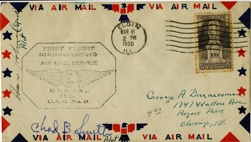 Image: airmail flight cover: First airmail flight, CAM-9, Elgin, Illinois