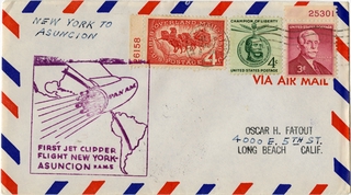 Image: airmail flight cover: Pan American World Airways, FAM-5, New York - Asuncion route