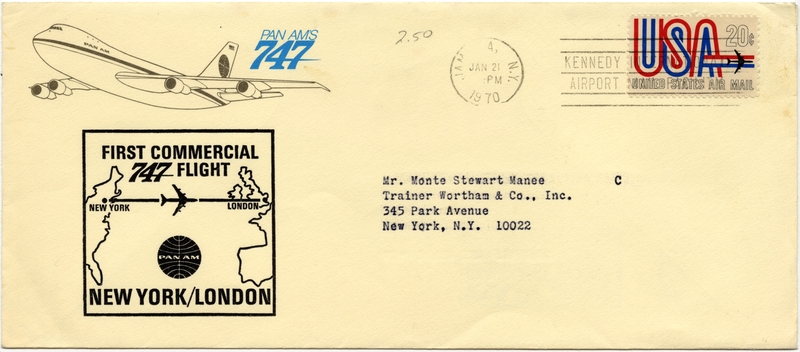 Image: airmail flight cover: Pan American World Airways, Boeing 747, New York - London route