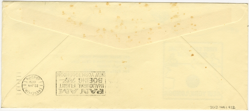 Image: airmail flight cover: Pan American World Airways, Boeing 747, New York - London route