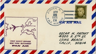 Image: airmail flight cover: Pan American World Airways, New York - Bucharest route