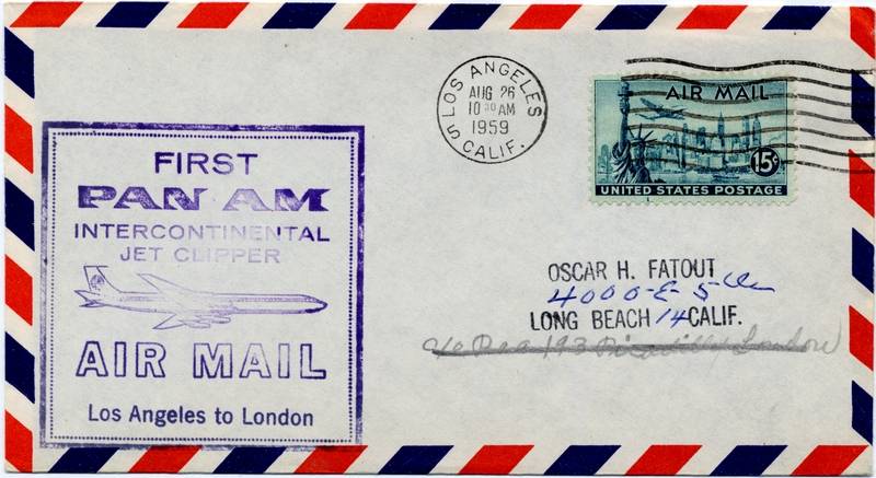 Image: airmail flight cover: Pan American World Airways, Los Angeles - London route
