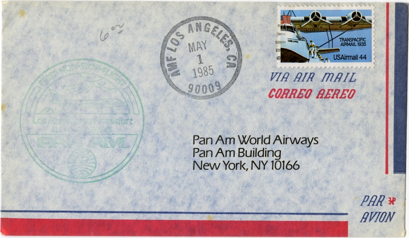 Image: airmail flight cover: Pan American World Airways, Los Angeles - Frankfurt route