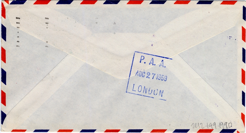 Image: airmail flight cover: Pan American World Airways, Los Angeles - London route