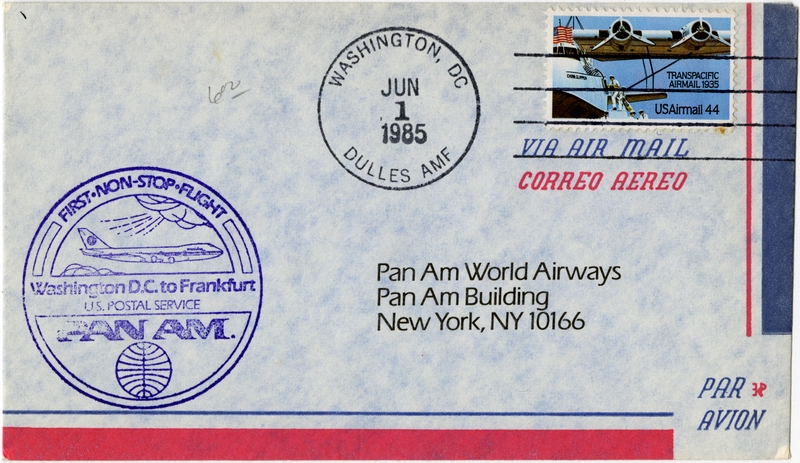 Image: airmail flight cover: Pan American World Airways, Washington, DC - Frankfurt route