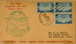 Image: airmail flight cover: Pan American Airways, FAM-14, first transpacific airmail flight, San Francisco - Manila route
