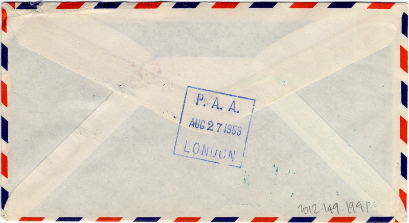Image: airmail flight cover: Pan American World Airways, Los Angeles - London route