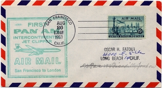 Image: airmail flight cover: Pan American World Airways, San Francisco - London route
