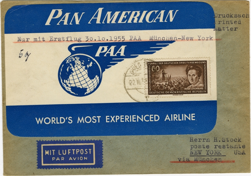 Image: airmail flight cover: Pan American World Airways, Munich - New York route