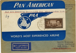 Image: airmail flight cover: Pan American World Airways, Munich - New York route