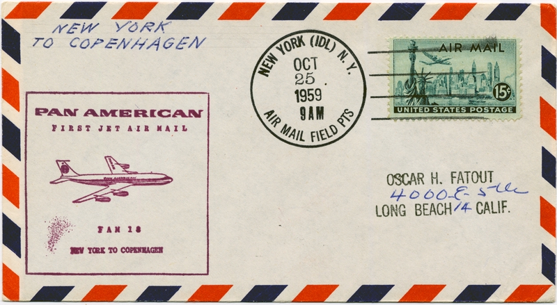 Image: airmail flight cover: Pan American World Airways, FAM-18, New York - Copenhagen route