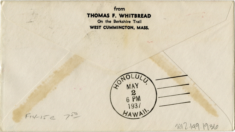 Image: airmail flight cover: Pan American Airways, first airmail flight, Macao - Hawaii route